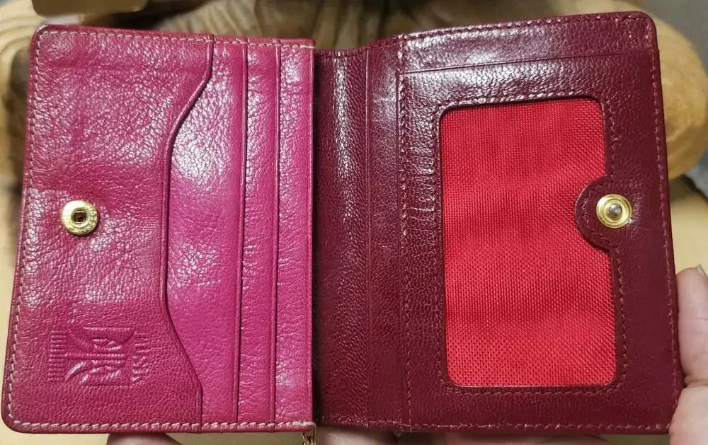 TUSK Colorblock Leather Snap Bifold Compact Wallet Keychain Minimalist RARE